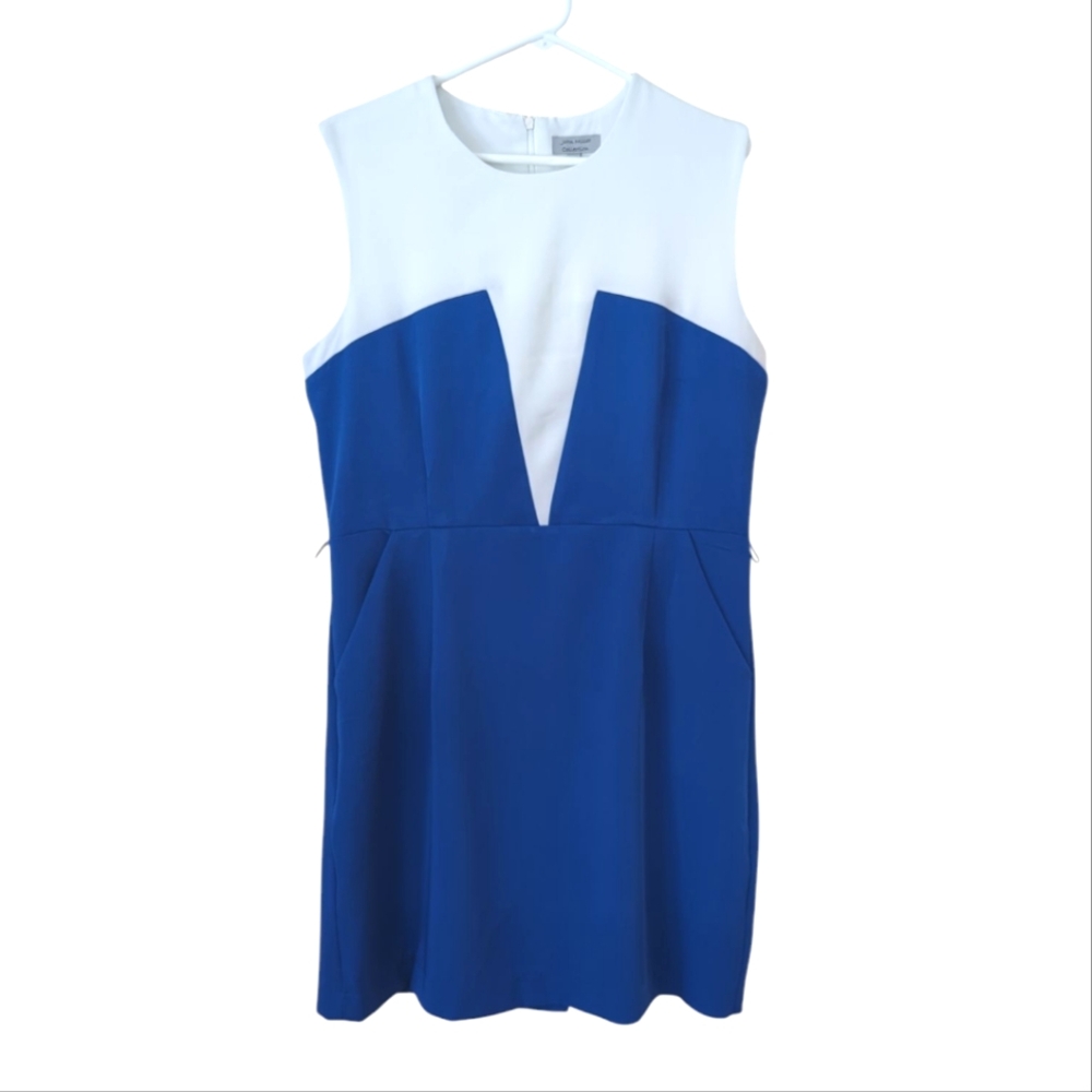 John Miller Collection Sleeveless Lined Dress 12 White Blue Pockets